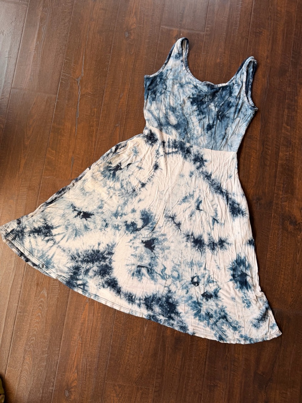 Olivia Rae Blue and White Tie-Dye Scoop Neck A-line